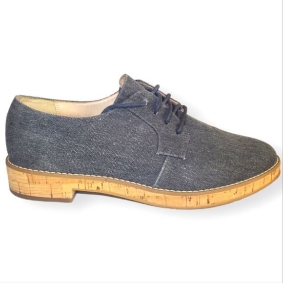 #255 14th & Union Gray Fabric Cork Detail 91848254 Lace Up Oxford Shoes Size 9.5 - Picture 2 of 6